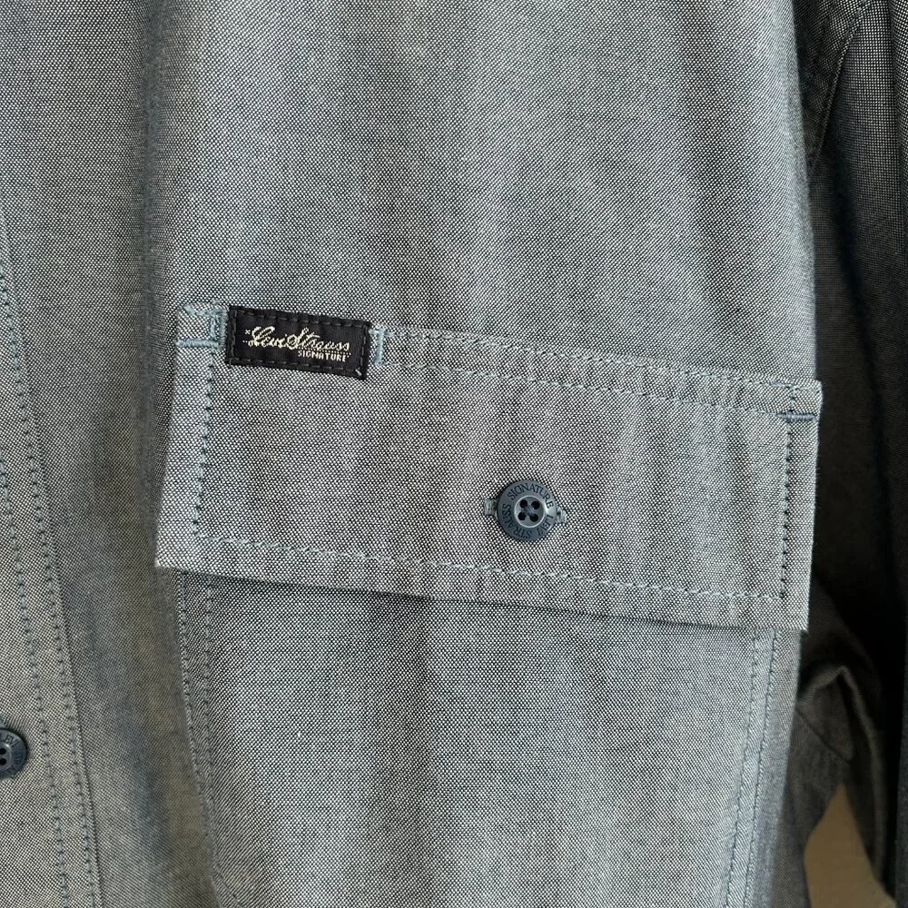 Levi Strauss Shirt Blue Denim Pro Grade Workwear Button Up Long Sleeve